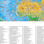 An Africa portion of the Wild World map by Anton Thomas with animals and a list  with the names of each animal